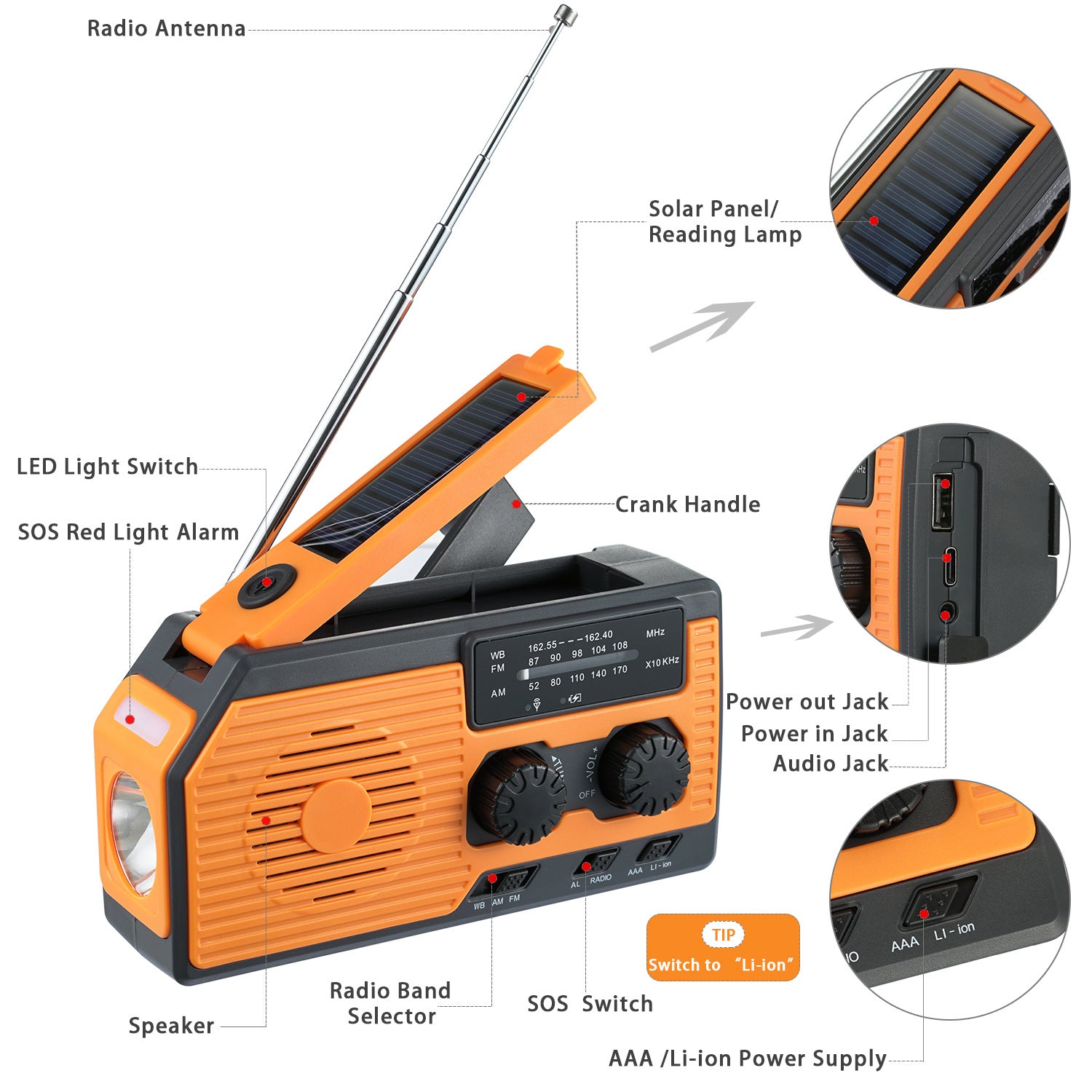 Hand Solar Rechargeable Radio Mini Emergency With Lighting Function