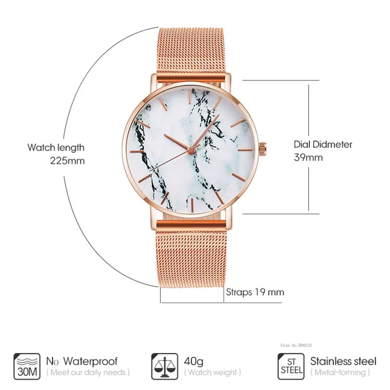 Rose Gold Mesh Band Marble Watch - Innovative Interventions