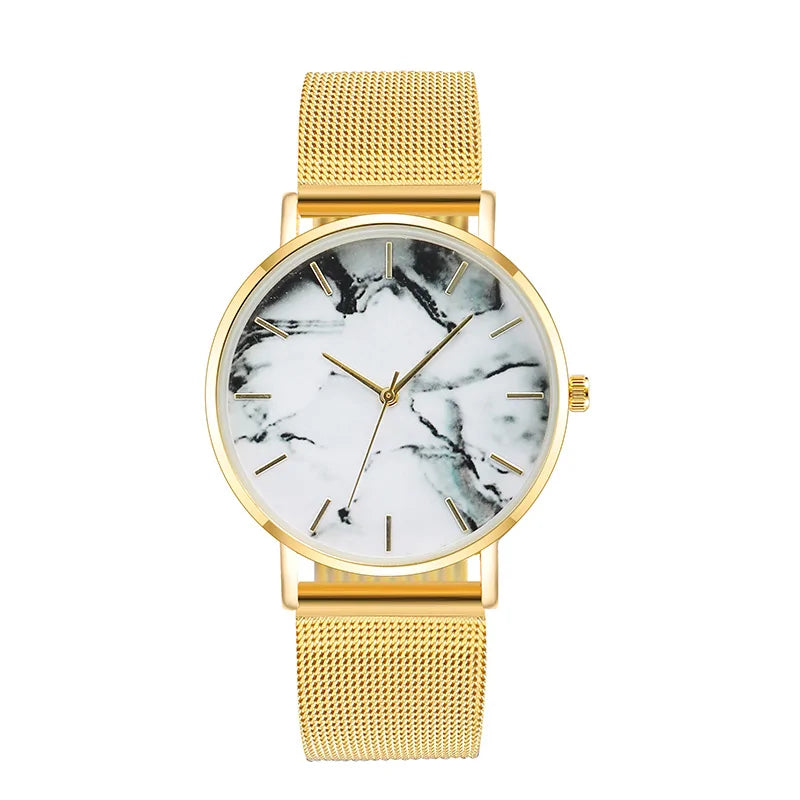 Rose Gold Mesh Band Marble Watch  - Innovative Interventions